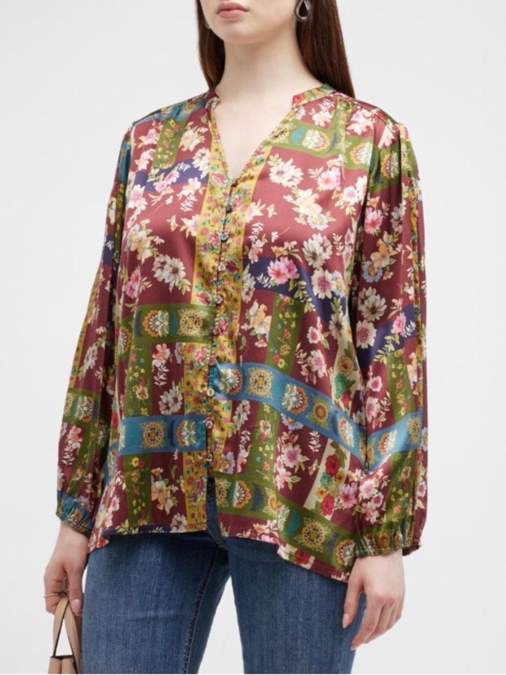 Johnny Was Floral Patchwork Blouse Size 3X. 100% silk